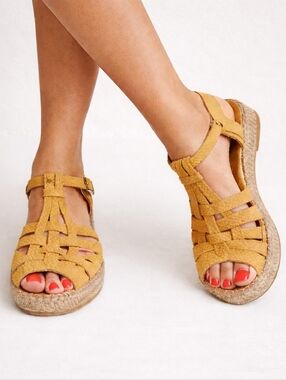 Anthropologie Naguisa Spain Bemol Yellow Woven Leather Espadrille Sandals
